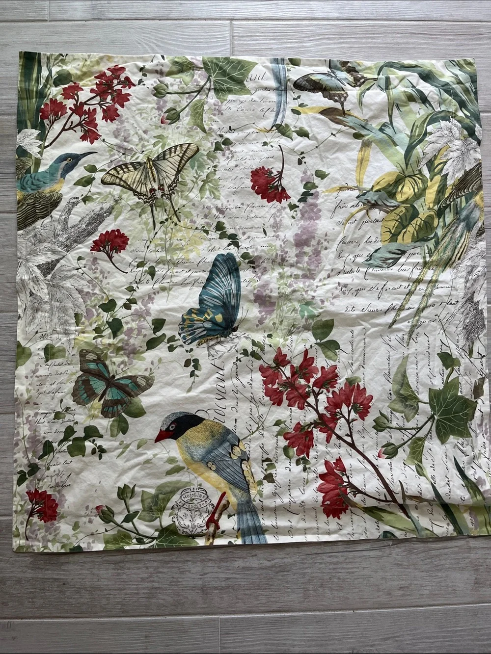 PotteryBarn vintage inspired floral bird garden oversize euro pillow sham cotton
